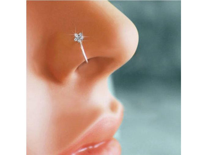 Piercing - falešný piercing do nosu zdobený kytkou - piercing do nosu - šperky - bižuterie