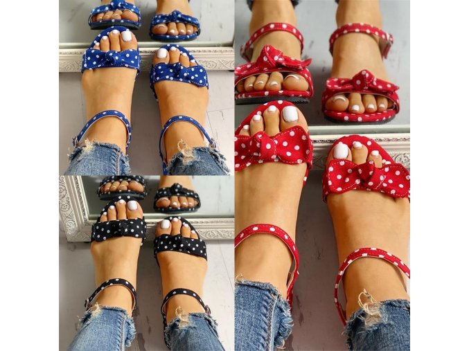 Boty - dámské boty - dámské  letní  puntíkové sandálky s mašlí - dámské sandály - pantofle