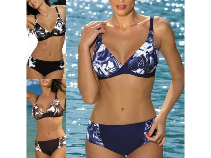 Plavky - dámské plavky - dámské vzorované push up plavky ve třech barvách - dvoudílné plavky
