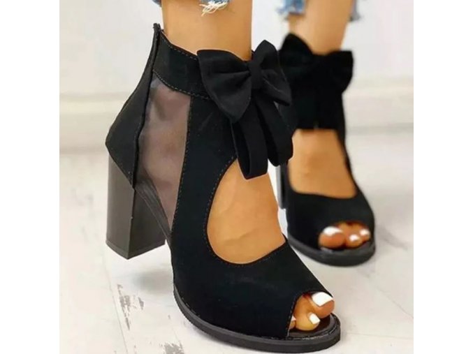 Boty - dámské boty - dámské  boty na širokém podpatku s mašlí - dámské sandály - slevy dnes