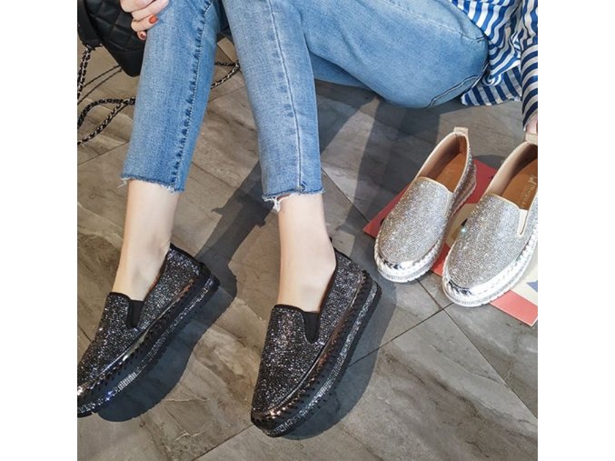 Boty - dámské boty - krásné třpytivé espadrilky na platformě s kamínky - espadrilky - slevy dnes