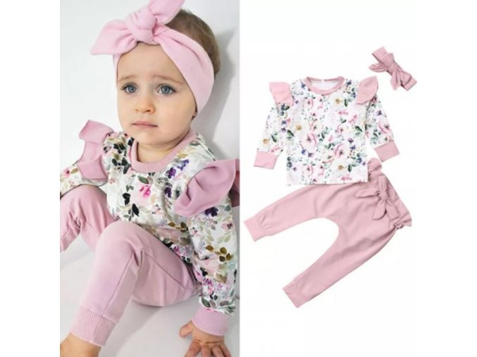 Dětské oblečení - dětský set oblečení pro holčičku v růžové barvě s květinovým potiskme - dětské tepláky - mikiny