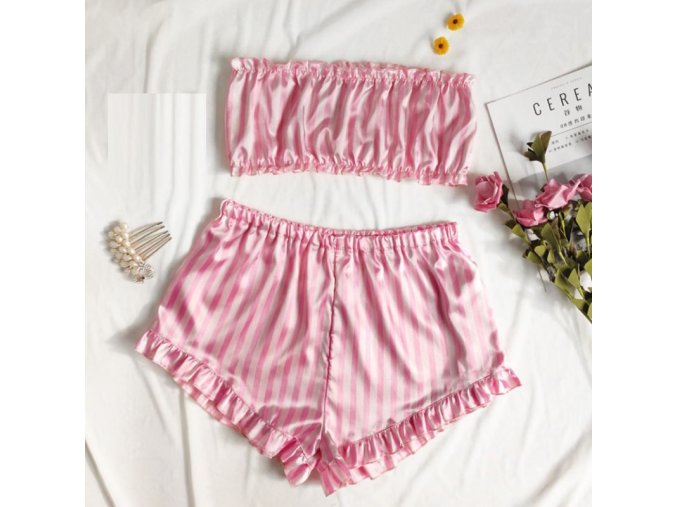 oblečení  - pyžamo - dámský set sexy saténového pyžama v růžové barvě - dámské pyžamo - výprodej skladu