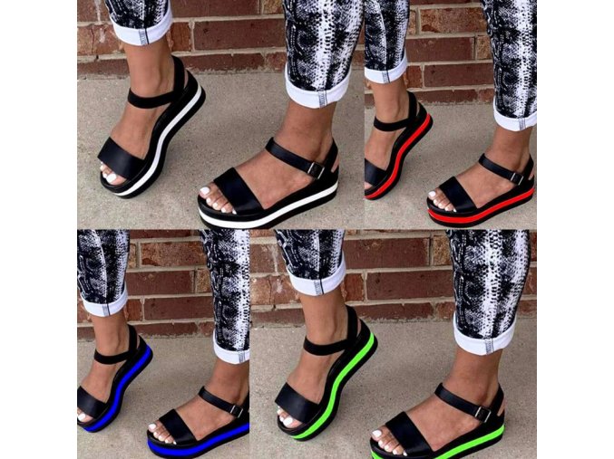 Boty - dámské boty - dámské letní černé sandály s barevným pruhem - dámské sandály - dámské letní boty