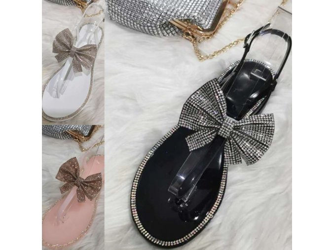 Boty - dámské boty - letní žabky zdobené mašlí a kamínky - dámské pantofle - dámské žabky - výprodej