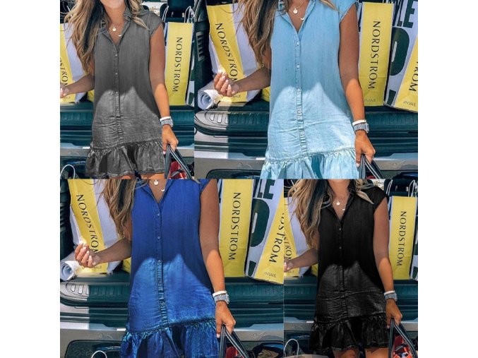 oblečení  - šaty - dámské letní šaty v džínovém stylu s volánkem - dámské šaty - košilové šaty