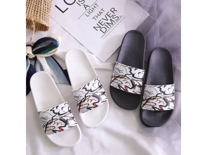 Boty - dámské boty - dámské letní pohodlné pantofle s potiskem ornamentů - dámské pantofle - pantofle
