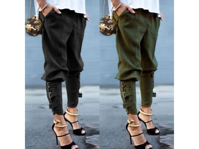 oblečení  - kalhoty - dámské kalhoty - dámské stylové kalhoty zdobené pásky - výprodej skladu