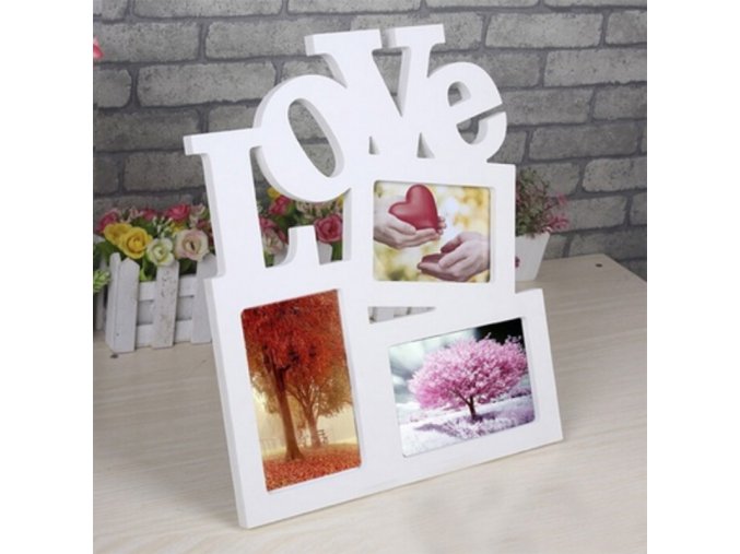 Dřevěný dekorační rámeček na fotky - LOVE
