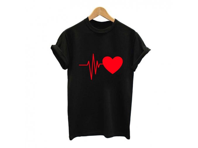 Vtipné dámské triko EKG srdce (Barva Černé s bílým srdcem, Velikost XXL)