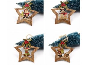 Vánoční dekorace- dřevěné Vánoční ozdoby hvězdy na stromeček 4ks