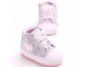 Dětské boty- dívčí capáčky pro nejmenší šedé, růžové se srdíčkem- VÝPRODEJ SKLADU