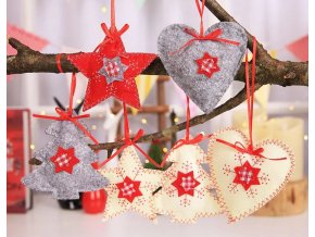 Vánoční dekorace- krásné dekorace na stromeček 3ks šedé, červené, bílé- VÝPRODEJ SKLADU