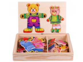 Dětské dřevěné hračky- hrací krabice, oblékání medvídků- TIP na dárek
