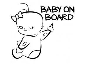 Dekorační samolepka na auto Baby on board holčička- v černé, bílé