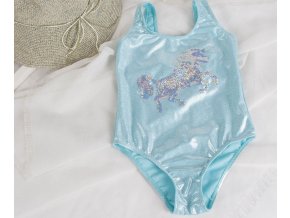 Jednodílné plavky pro dívky s jednorožcem- modré, růžové, žluté