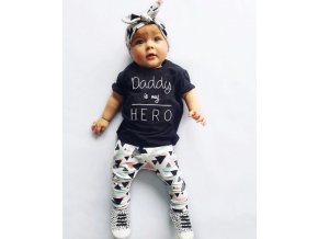 Dětské oblečení- dětský set tričko s krátkym rukávem, legíny a čelenka Daddy is my hero