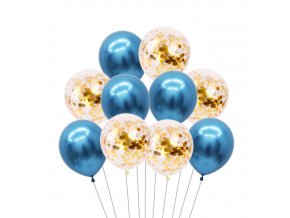10 Ks mix balonků s konfetami modrobílé na párty, narozeniny