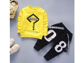 Dětské oblečení- stylový 2 dílný žlutý set s kšandy VÝPRODEJ SKLADU