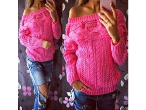 Dámský teplý pletený svetr růžový (Velikost XL)