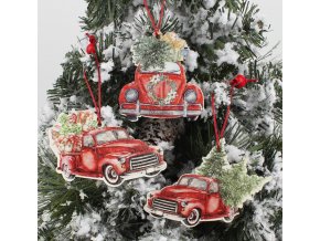 Vánoční dekorace - Set 3 ks dřevěných ozdob na stromeček Auto