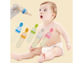 TIP pro děti krmení krupicová kaše plastové lahvičky - plastová lahvička s integrovanou lžičkou 5 barev