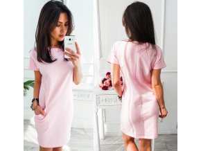 Letní pohodlné růžové šaty s kapsami (Velikost XXL)