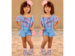 Oblečení pro děti- Stylový dívčí set s květy, tričko a kraťasy