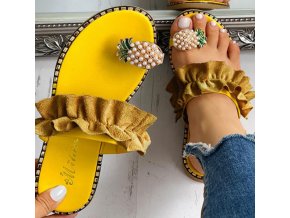 Dámské boty- Dámské luxusní letní pantofle žlutý, béžový