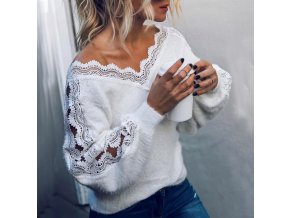 Dámský jarní bílý svetr s krajkou