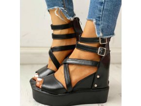 Dámské boty- Dámské luxusní sandály na klínu černé