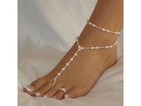 Pro ženy - náramek + prstýnek na nohu s perličkami - šperky na pláž