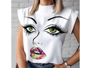 Dámské oblečení - dámská trička - trička s potiskem - dámské halenky - tričko s potiskem obličeje a barevných rtů - obličej
