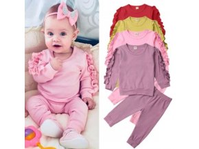Oblečení - dětské oblečení - oblečení pro miminka  - jednobarevný set  s krajkou pro holčičku - mikina - legíny - tepláková souprava
