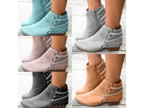 Boty - zimní boty - dámské zimní kotníkové boty na nízkém podpatku zdobené kamínky - boty - dámské kozačky