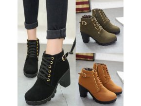 Boty - dámské podzimní boty na podpatku zdobené páskem - zimní boty dámské kozačky - dárek pro ženu