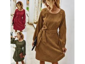 dámské oblečení - šaty - dámské podzimní semišové šaty na zavazování - dámské šaty - podzimní šaty