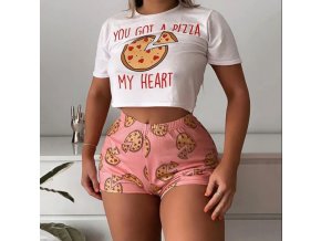 Oblečení - dámské pyžamo s potiskem pizzy - dámské pyžamo - pizza - trička s potiskem