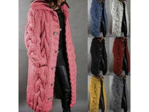Oblečení - dámský pletený kabát s knoflíky - dámské svetry - pletené svetry - kabát - dámský zimní kabát