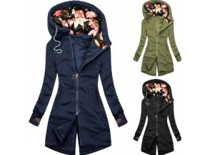 Oblečení - bunda - dámská podzimní delší bunda s květinovou kapucí - dámská bunda - dárek pro ženu