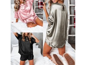 Oblečení - pyžamo - dámské pyžamo - dámský saténový set pyžama kraťasy + tričko - dárek k vánocům - dárky pro ženu