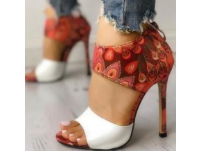 Boty - dámské boty - dámské letní sandálky na vysokém podpatku s potiskem peří - dárek pro ženy
