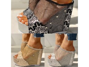 Boty - dámské boty - dámské sandále - dámské sandály na vysokém klínku s krásným zdobením - výprodej skladu