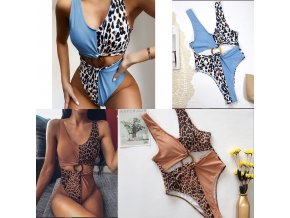 Dámské oblečení - dámské plavky - dámské jednodílné plavky s leopardím vzorem  s výkrojem  - plavky - jednodílné plavky