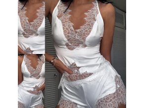 oblečení  - dámské spodní prádlo - dámské sexy pyžámko v bílé barvě s krajkou - dámské pyžamo