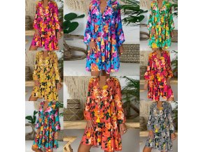 oblečení  - šaty - letní vzdušné vzorované šaty s potiskem květin ve více barvách - nadměrné velikosti - dámské šaty - letní šaty
