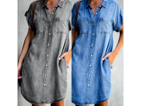 oblečení  - šaty - dámské košilové šaty v džínovém stylu na knoflíky - dámské šaty - košilové šaty