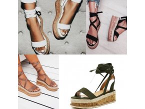 Boty - dámské boty - nádherné letní zavazovací sandály s korkem - dámské sandály - výprodej skladu