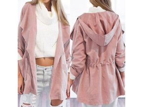 Dámský růžový kabát s kapucí - SLEVA 30% (Velikost S)