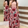 Dámské dlouhé společenské plesové šaty růžové s motivem květin až 2XL